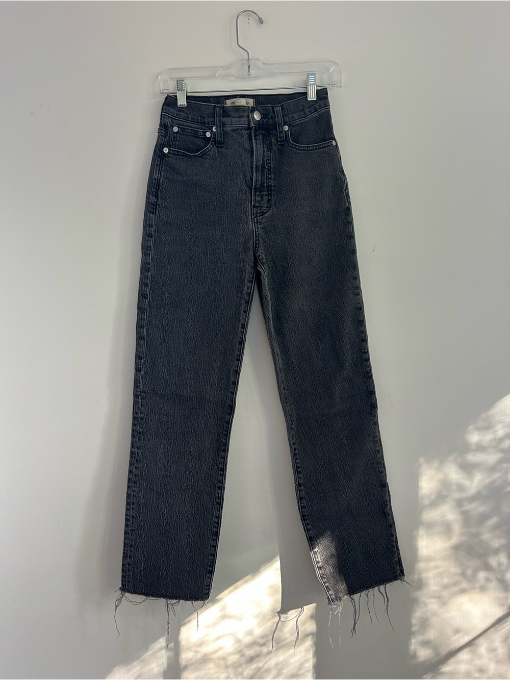 Madewell High-Rise Black Straight-Leg Jeans with Raw Hem